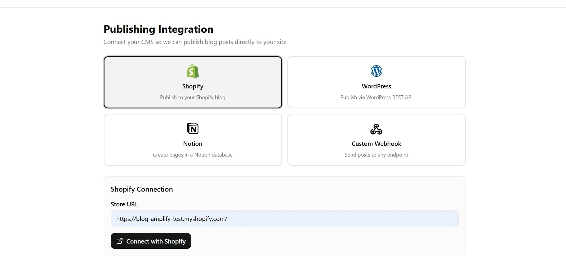 Store URL field filled with a Shopify store address