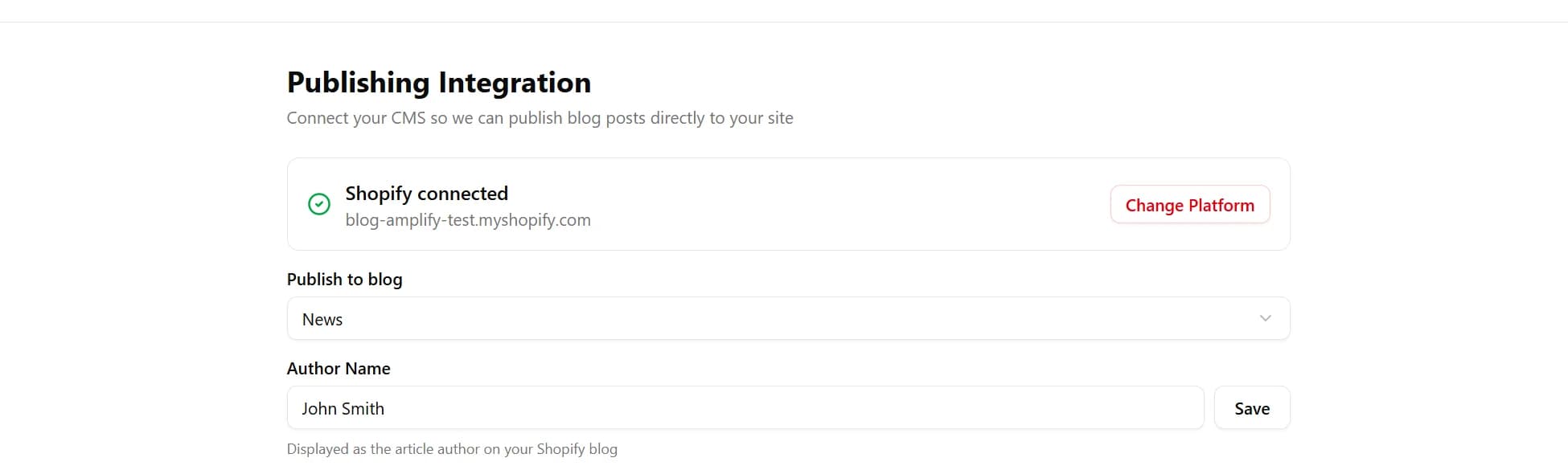 Author Name field filled with John Smith and Save button